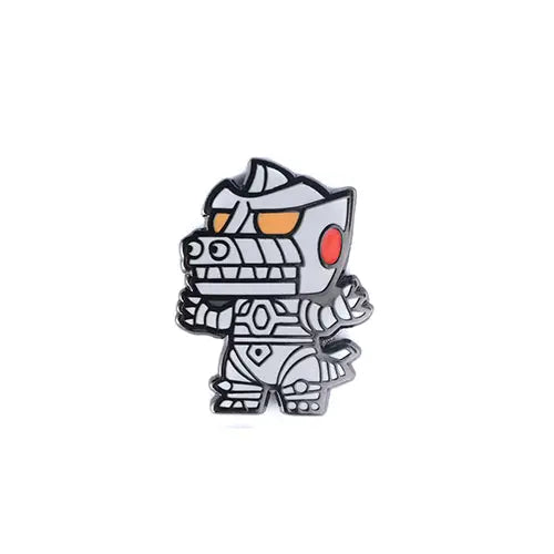 A collectible enamel pin of the character chibi mechagodzilla