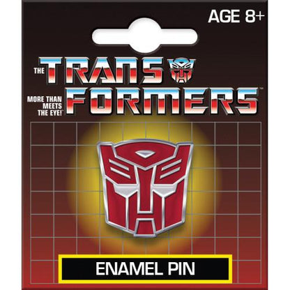 Transformers autobot enamel pin packaging with logo and text