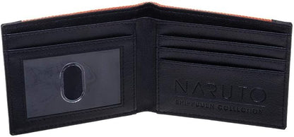 Inside view of the Naruto anime manga Hidden Leaf Village Bi-Fold Wallet with metal badge and card slots available at Chimploot.com