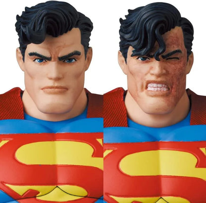 Superman action figure with blue suit, red cape, and yellow belt on a white background. MAFEX No.161 Superman Batman: The Dark Knight Returns available at chimploot.com
