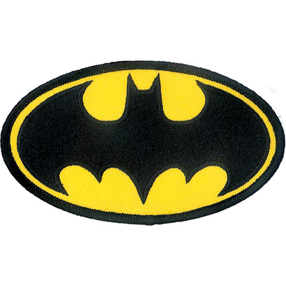 Batman iron-on patch in packaging with DC comics logo available at chimploot.com