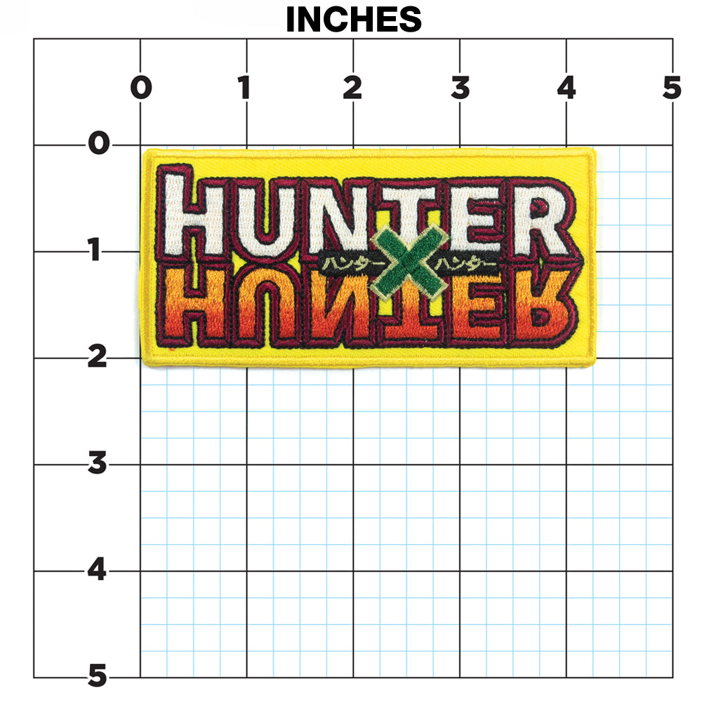 Embroidered patch with 'HUNTER x HUNTER' logo on a grid background
