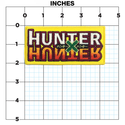 Embroidered patch with 'HUNTER x HUNTER' logo on a grid background