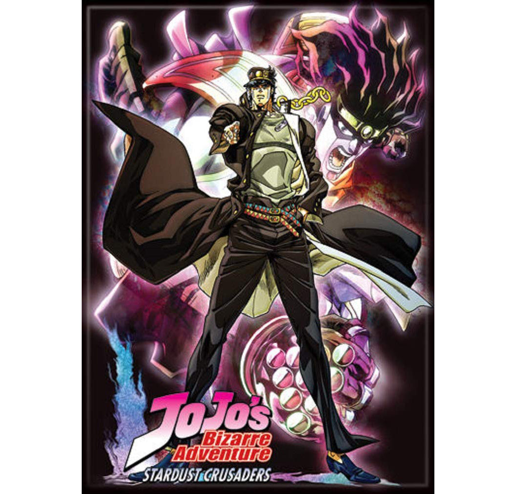 Animated character from 'JoJo's Bizarre Adventure' with colorful background on a magnet