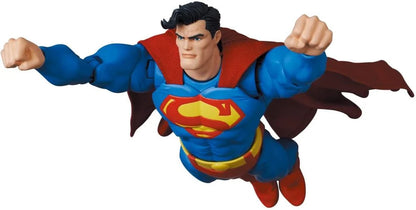 Superman action figure with blue suit, red cape, and yellow belt on a white background. MAFEX No.161 Superman Batman: The Dark Knight Returns available at chimploot.com