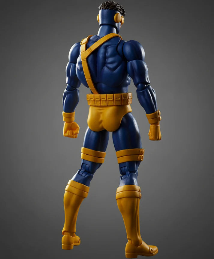 MAFEX No.099 Cyclops X-Men Action Figure in blue and yellow costume on a gray background