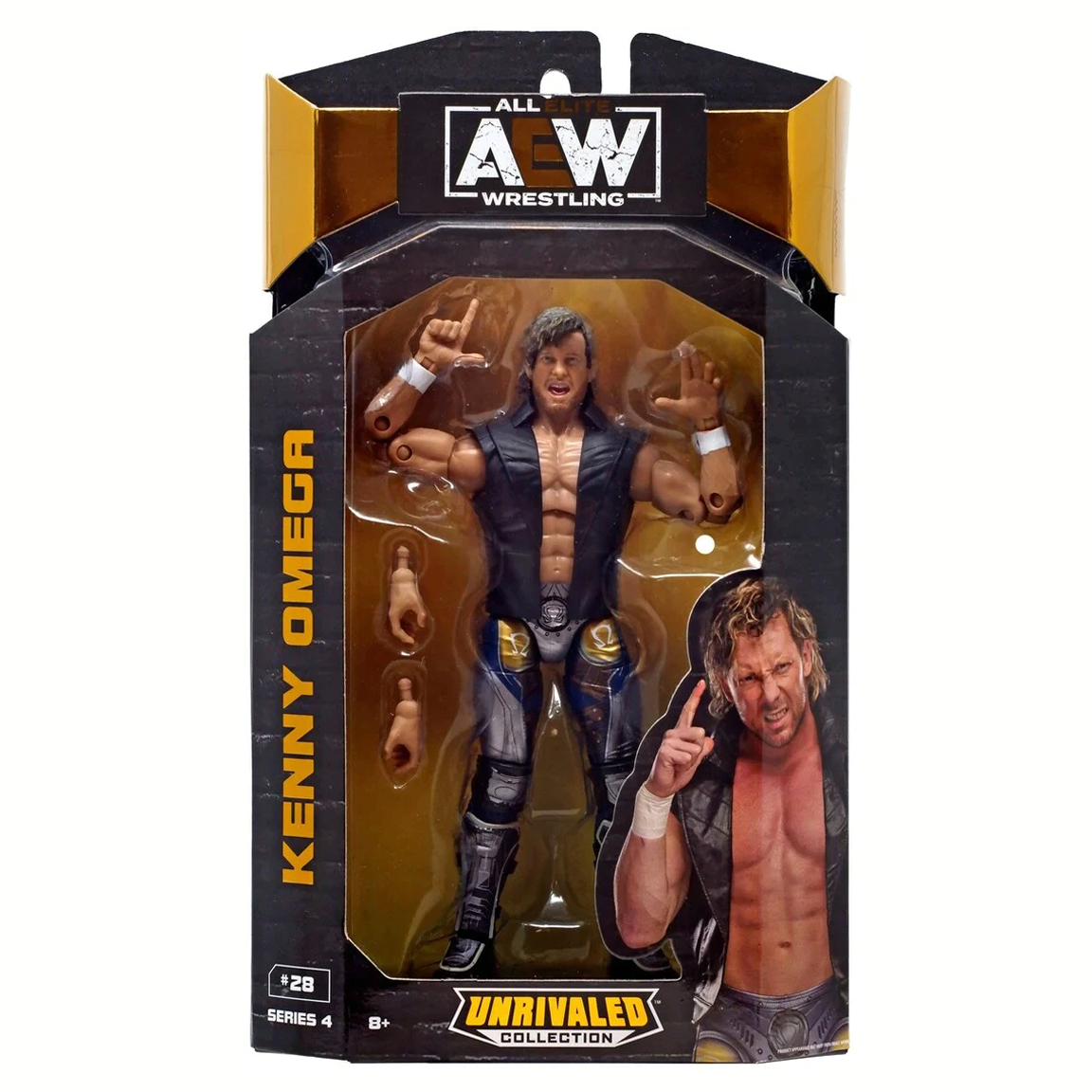 Collectible Jazwares AEW Unrivaled Collection Series 4 Kenny Omega Action Figure with interchangeable parts
