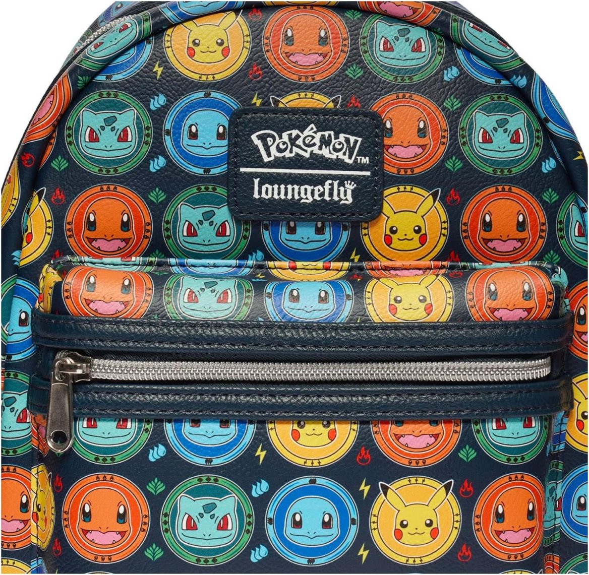 Pokémon - Kanto Starter Loungefly Backpack - Limited EE Exclusive Pikachu Squirtle Charmander Bulbasaur Front Zipper Pocket