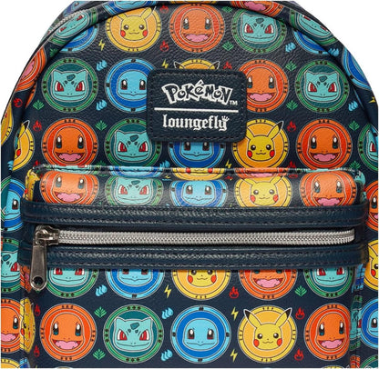 Pokémon - Kanto Starter Loungefly Backpack - Limited EE Exclusive Pikachu Squirtle Charmander Bulbasaur Front Zipper Pocket