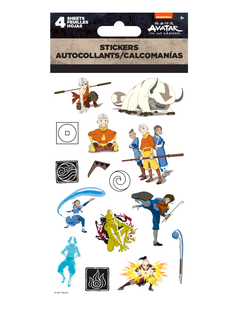 Pack of stickers with Avatar The Last Airbender characters on a white background