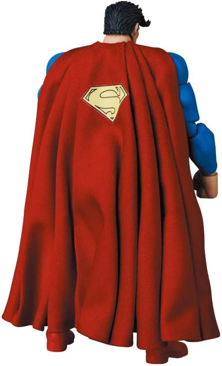 Superman action figure with blue suit, red cape, and yellow belt on a white background. MAFEX No.161 Superman Batman: The Dark Knight Returns available at chimploot.com