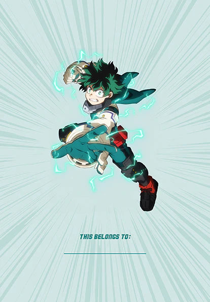 Notebook with anime character design on the cover, featuring 'My Hero Academia' character Deku, available for sale at chimploot.com.