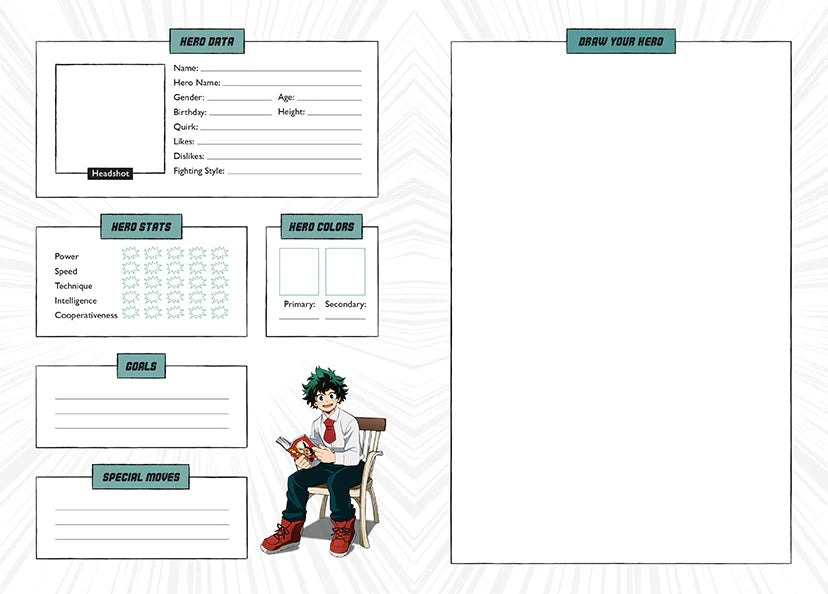 Notebook with anime character design on the cover, featuring 'My Hero Academia' character Deku, available for sale at chimploot.com.