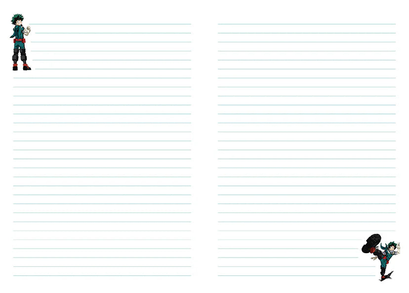 Notebook with anime character design on the cover, featuring 'My Hero Academia' character Deku, available for sale at chimploot.com.
