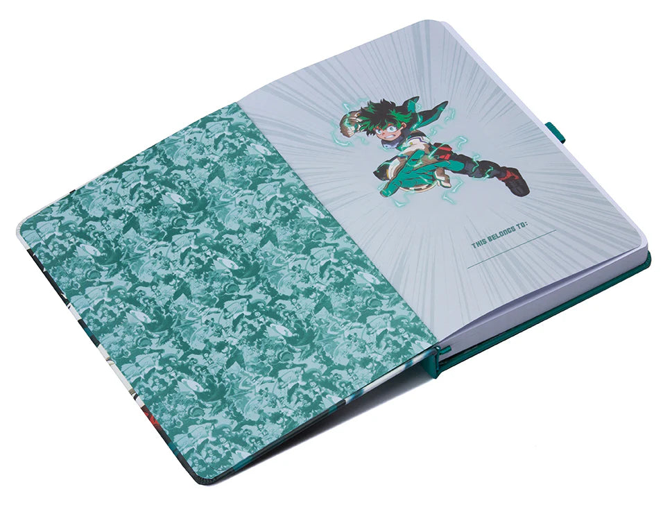 Notebook with anime character design on the cover, featuring 'My Hero Academia' character Deku, available for sale at chimploot.com.