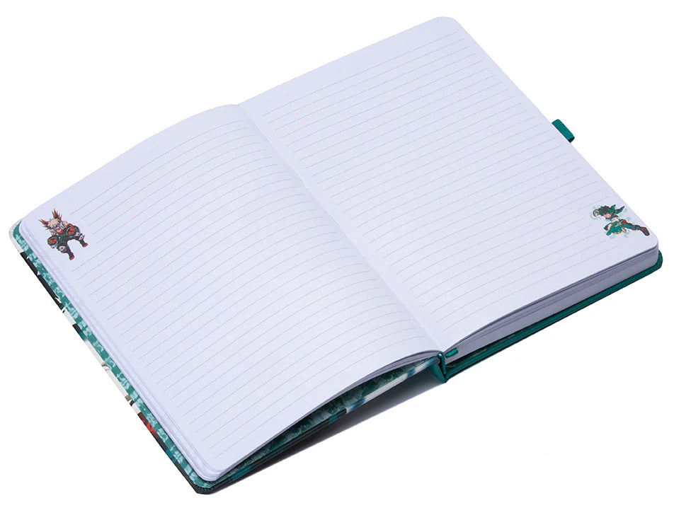 Notebook with anime character design on the cover, featuring 'My Hero Academia' character Deku, available for sale at chimploot.com.