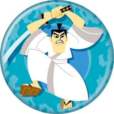 Samurai Jack On Blue Mini Button