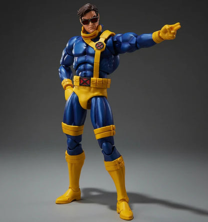 MAFEX No.099 Cyclops X-Men Action Figure in blue and yellow costume on a gray background