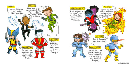 Book cover of 'The Uncanny X-Men: Days of Future Fun' by Jeffrey Brown with colorful characters and Marvel logo. Available now at ChimpLoot.com