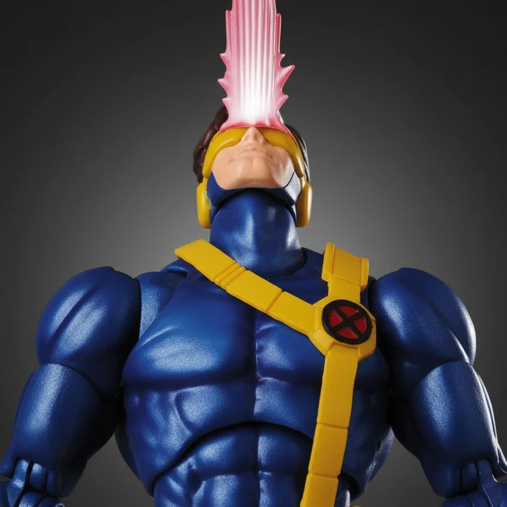 MAFEX No.099 Cyclops X-Men Action Figure in blue and yellow costume on a gray background