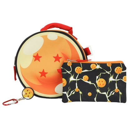 Two bags with Dragon Ball Z design, one round and one rectangular, on a white background.