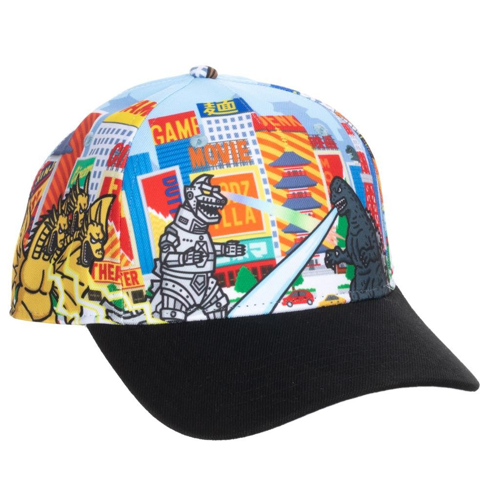 Godzilla Cartoon Cityscape Monsters AOP Snapback available at chimploot.com