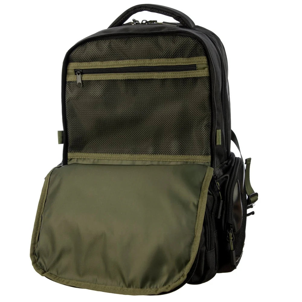 Black and green DC Comics Batman Tactical Black Backpack with bat emblem on a white background