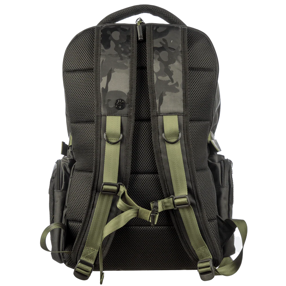 Black and green DC Comics Batman Tactical Black Backpack with bat emblem on a white background