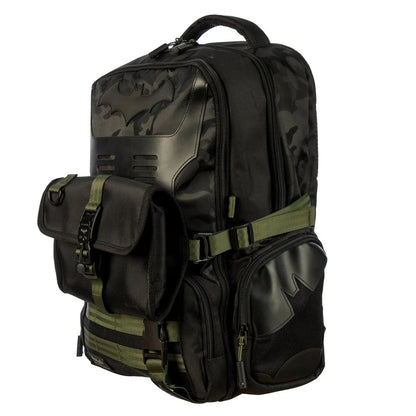 Black and green DC Comics Batman Tactical Black Backpack with bat emblem on a white background
