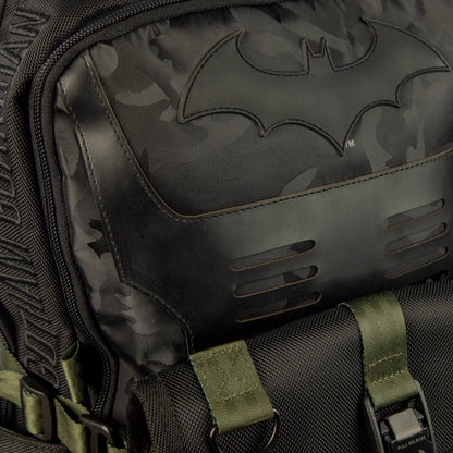 Black and green DC Comics Batman Tactical Black Backpack with bat emblem on a white background