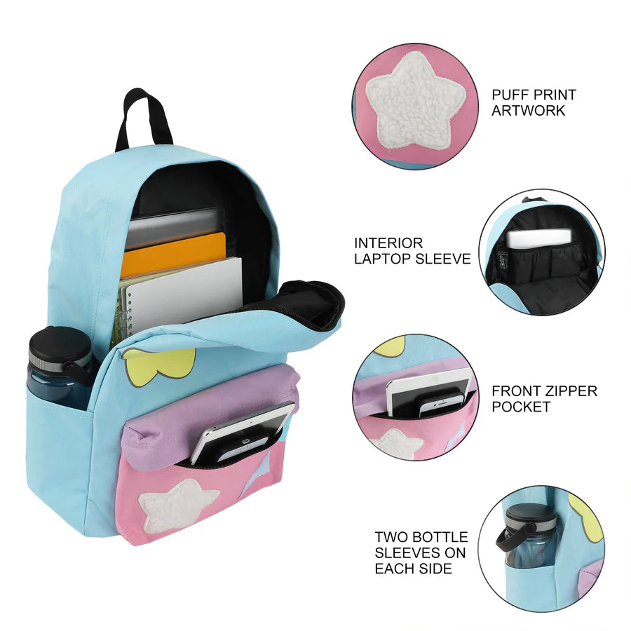 Children's backpack with features highlighted on a white background