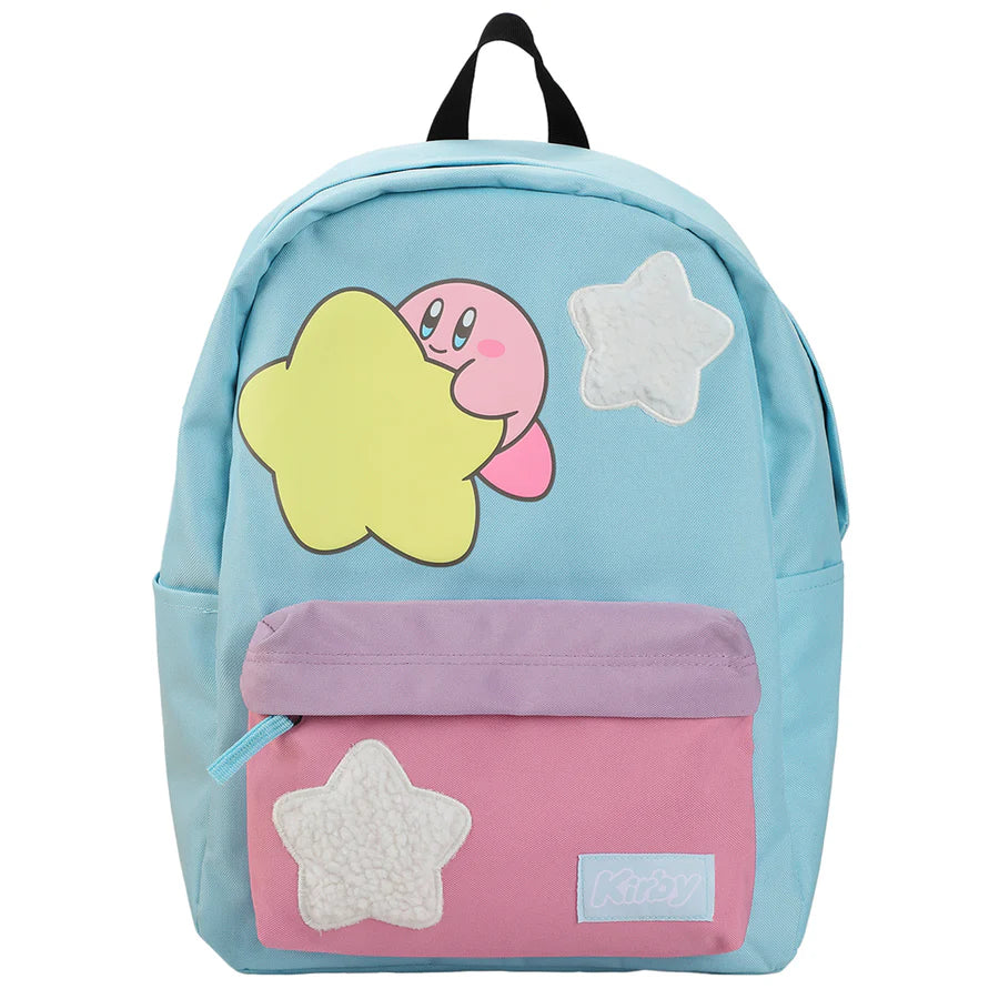Backpack with kirby character and stars design on a white background