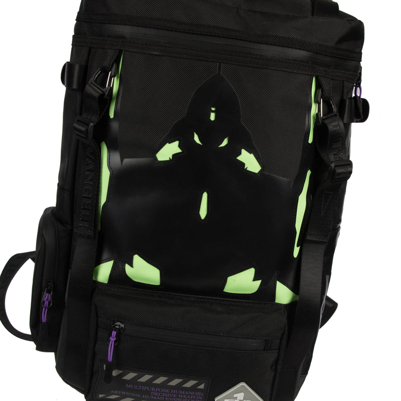 front detail Evangelion Unit 1 Glow In The Dark Backpack Available at ChimpLoot.com