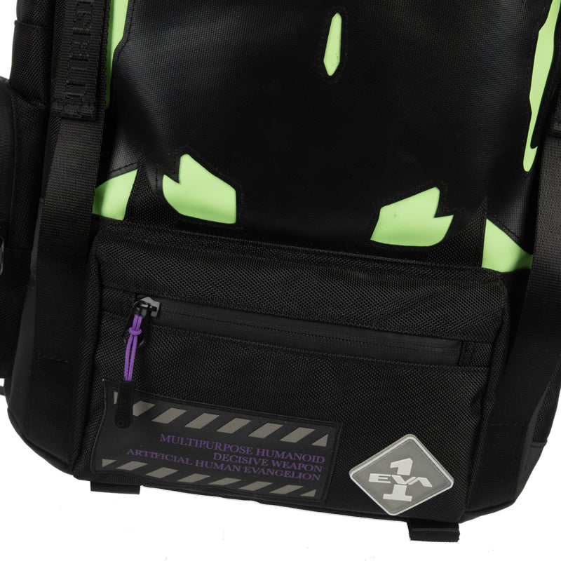 zipper detail front Evangelion Unit 1 Glow In The Dark Backpack Available at ChimpLoot.com