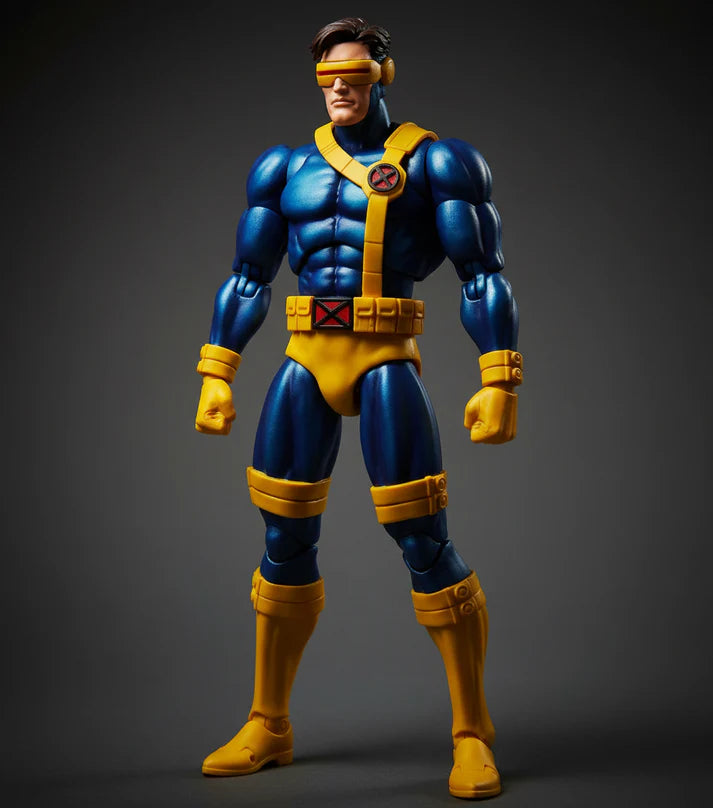 MAFEX No.099 Cyclops X-Men Action Figure in blue and yellow costume on a gray background