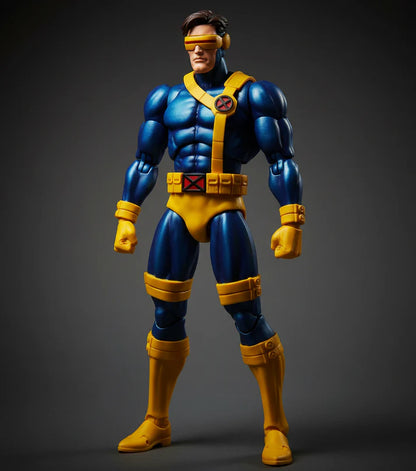 MAFEX No.099 Cyclops X-Men Action Figure in blue and yellow costume on a gray background