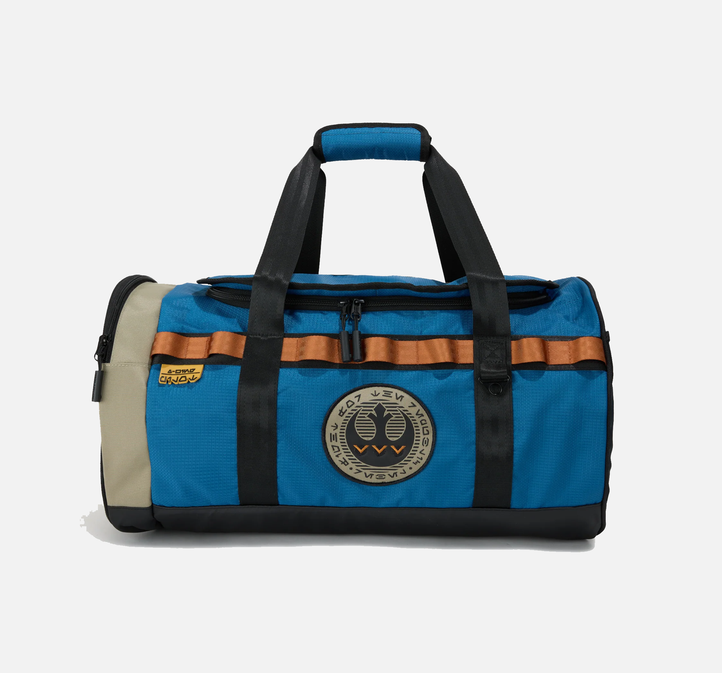 Star wars Blue duffel bag with beige accents and a logo on a white background