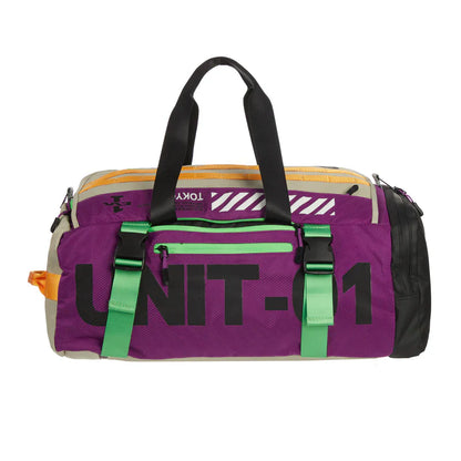 Evangelion EVA 1 Convertible Duffle Bag Backpack Purple Green Yellow Accent Zipper Duffle Bag Handle Side Zipper Pocket
