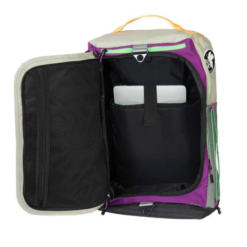 Evangelion EVA 1 Convertible Duffle Bag Backpack Purple Green Yellow Accent Zipper Laptop Compartment Zipper Mesh Pocket