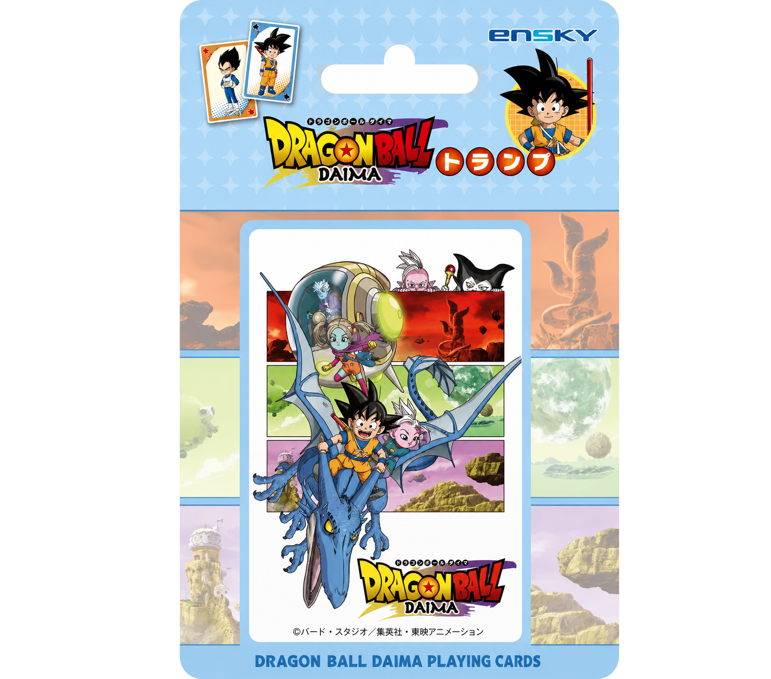 Dragon Ball Daima playing cards packaging with colorful illustrations and branding.