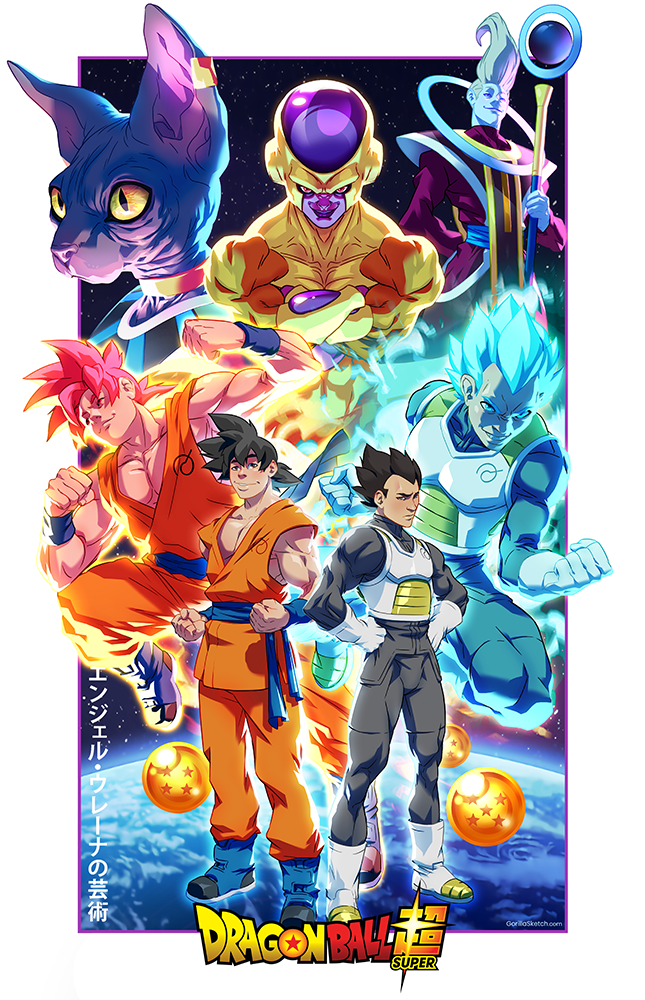 Dragon Ball Super; Super Saiyan Gods art print by gorillasketch featuring Super saiyan Gods Goku Vegeta Frieza Beeruz and Whis available at Chimploot.com