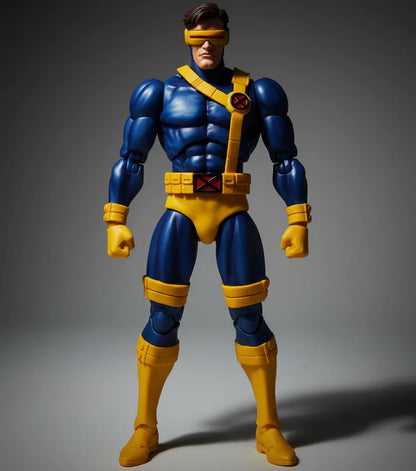 MAFEX No.099 Cyclops X-Men Action Figure in blue and yellow costume on a gray background