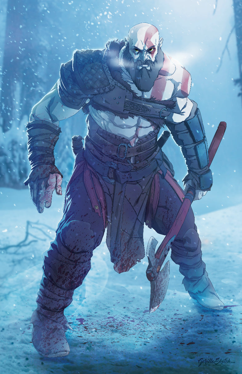 God of War Kratos art print available at chimploot.com