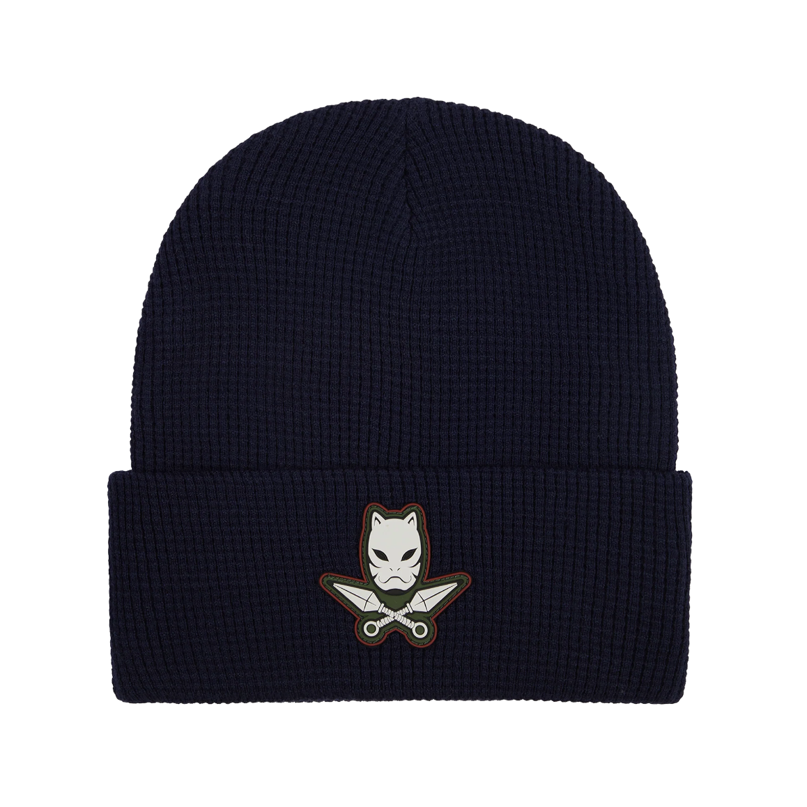 Black beanie with a embroidered Naruto Anbu Blue Waffle Beanie logo