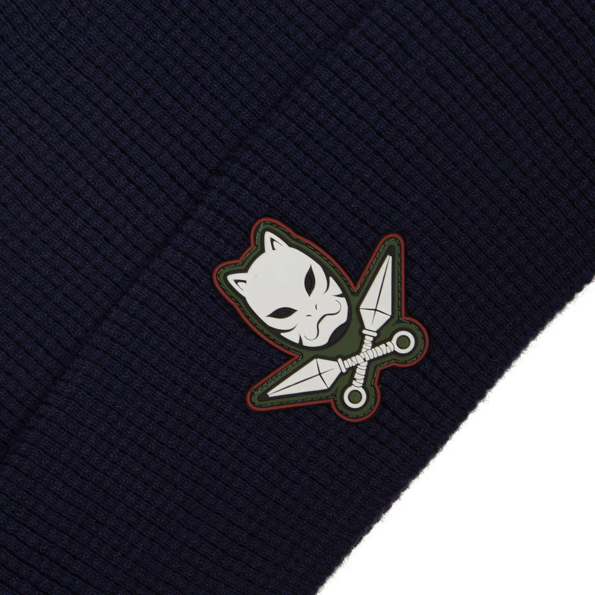 Black beanie with a embroidered Naruto Anbu Blue Waffle Beanie logo