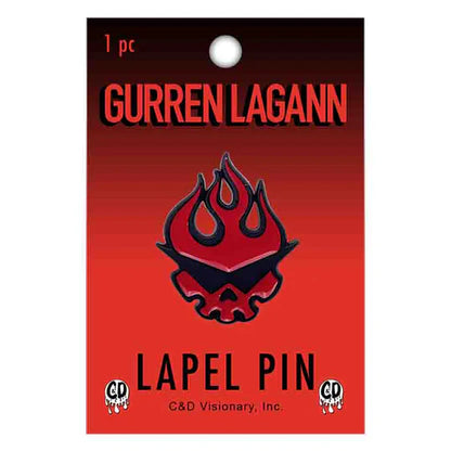 Gurren Lagann lapel pin on a red card with brand logos available at chimploot.com