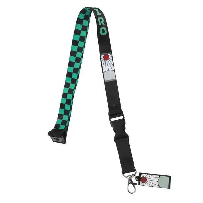 Demon Slayer Tanjiro Earring Black & Green Checkered Lanyard