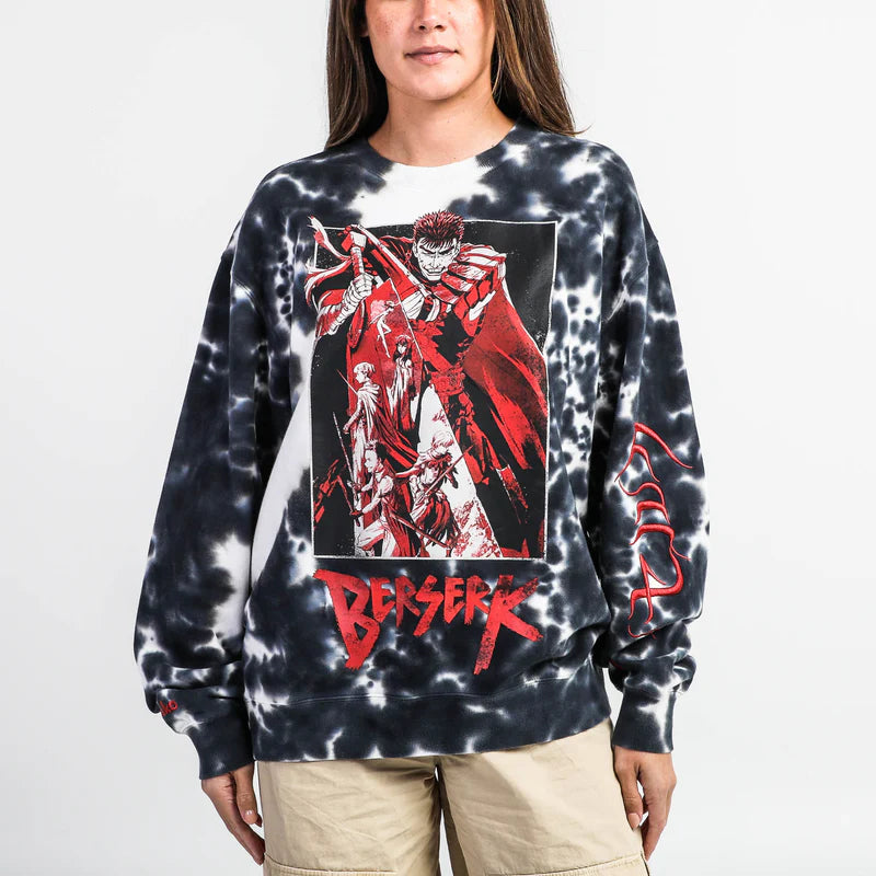 medium size on model Berserk Conviction Arc Bleached Woven Crewneck Sweatshirt available at chimploot.com