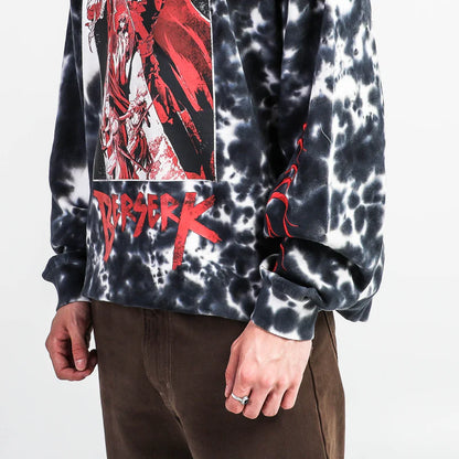 large size on model detail Berserk Conviction Arc Bleached Woven Crewneck Sweatshirt available at chimploot.com