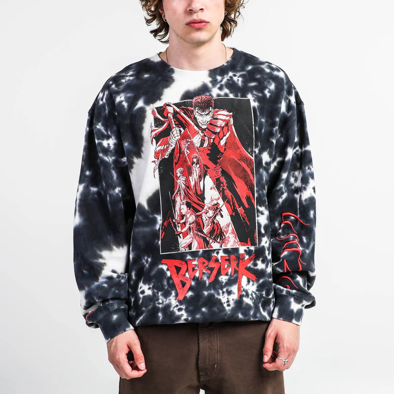 large size on model Berserk Conviction Arc Bleached Woven Crewneck Sweatshirt available at chimploot.com